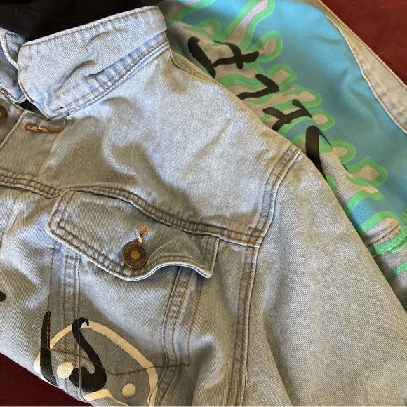 Rue 21 Jacket Denim Hooded Graffiti What Is Normal RIP To My Former Self XXL - Picture 5 of 16